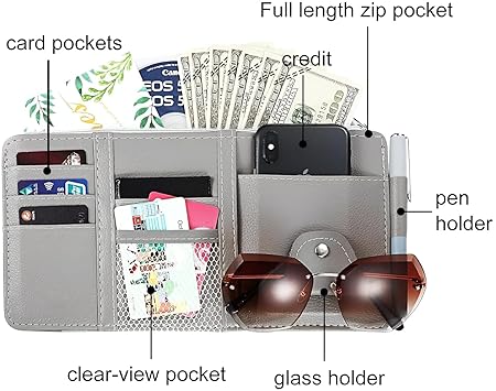 Car Visor Organizer with Zipper with Mesh Pockets