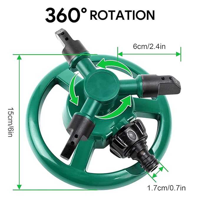 Automatic 360° Lawn Sprinkler 3 Arm 4 Nozzle Pipe HoseWater Sprayer - CL-NE-5533