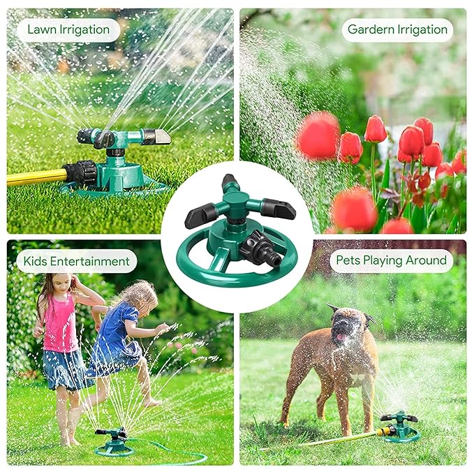 Automatic 360° Lawn Sprinkler 3 Arm 4 Nozzle Pipe HoseWater Sprayer - CL-NE-5533