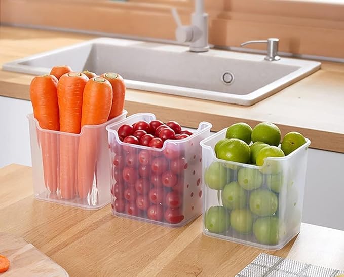 Refrigerator Storage Containers 3Pcs Set Transparent Fridge Organizer Boxes