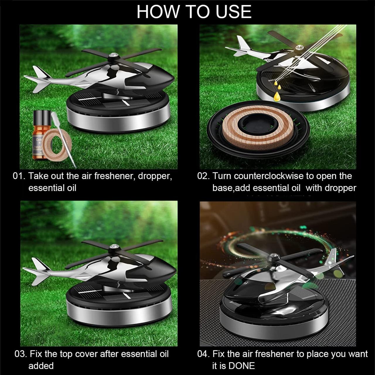 Solar Helicopter Car Air Freshener Aromatherapy Diffuser with Alloy Body