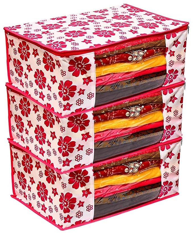 Saree Organizer For Wardrobe - Foldable Saree Covers With Zip