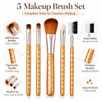 5 Makeup Brush Set, Glitter Handle, Soft Dense Bristles, Dual-Ended Brush and Comb, for Face, Eyes and Brows