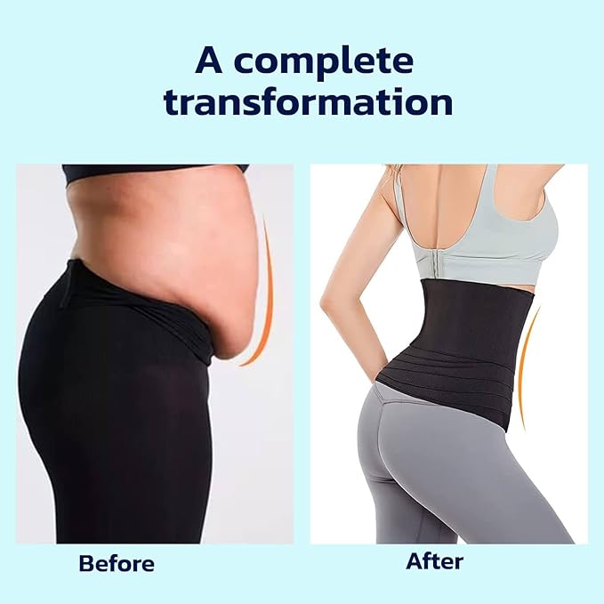 Free Size Premium Waist Belt Elastic Band Weight Loss Flat Belly Belt Body Shaper Abdominal Belt After Delivery for Tummy Reduction Tummy Wrap Waist Trainer -Black