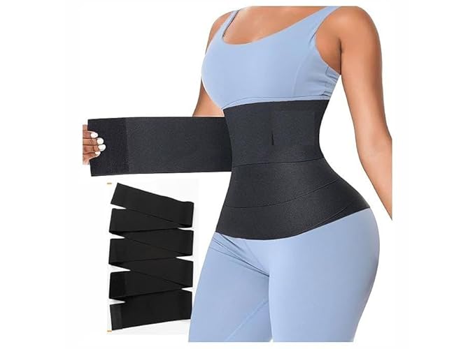 Free Size Premium Waist Belt Elastic Band Weight Loss Flat Belly Belt Body Shaper Abdominal Belt After Delivery for Tummy Reduction Tummy Wrap Waist Trainer -Black