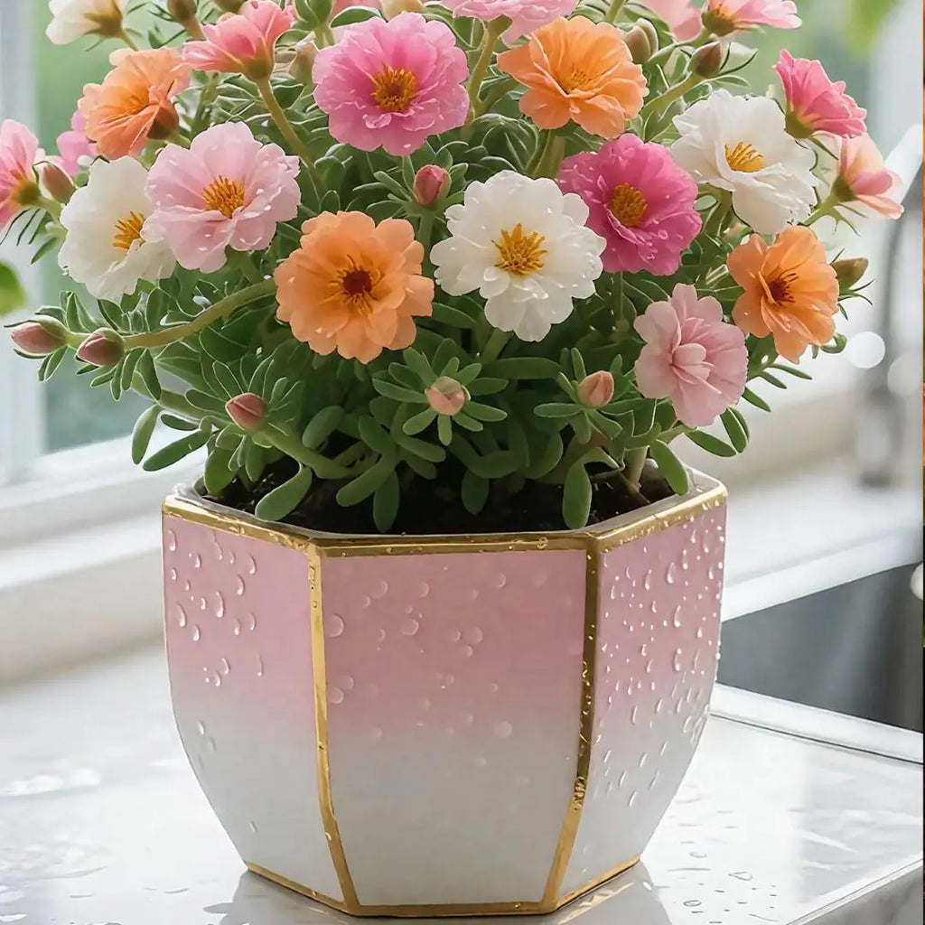 AI Double Moss Rose seeds + 100 grams Organic potmix Free PACK 2